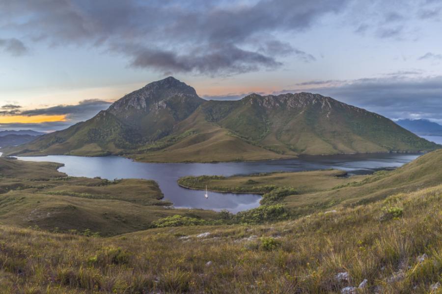Helsal IV in Iola Bay opposite Mount Rugby, Bathurst Narrows, Port Davey, South West Tasmania